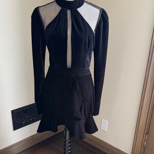 Elegant Black Velvet PatBo Dress NWT